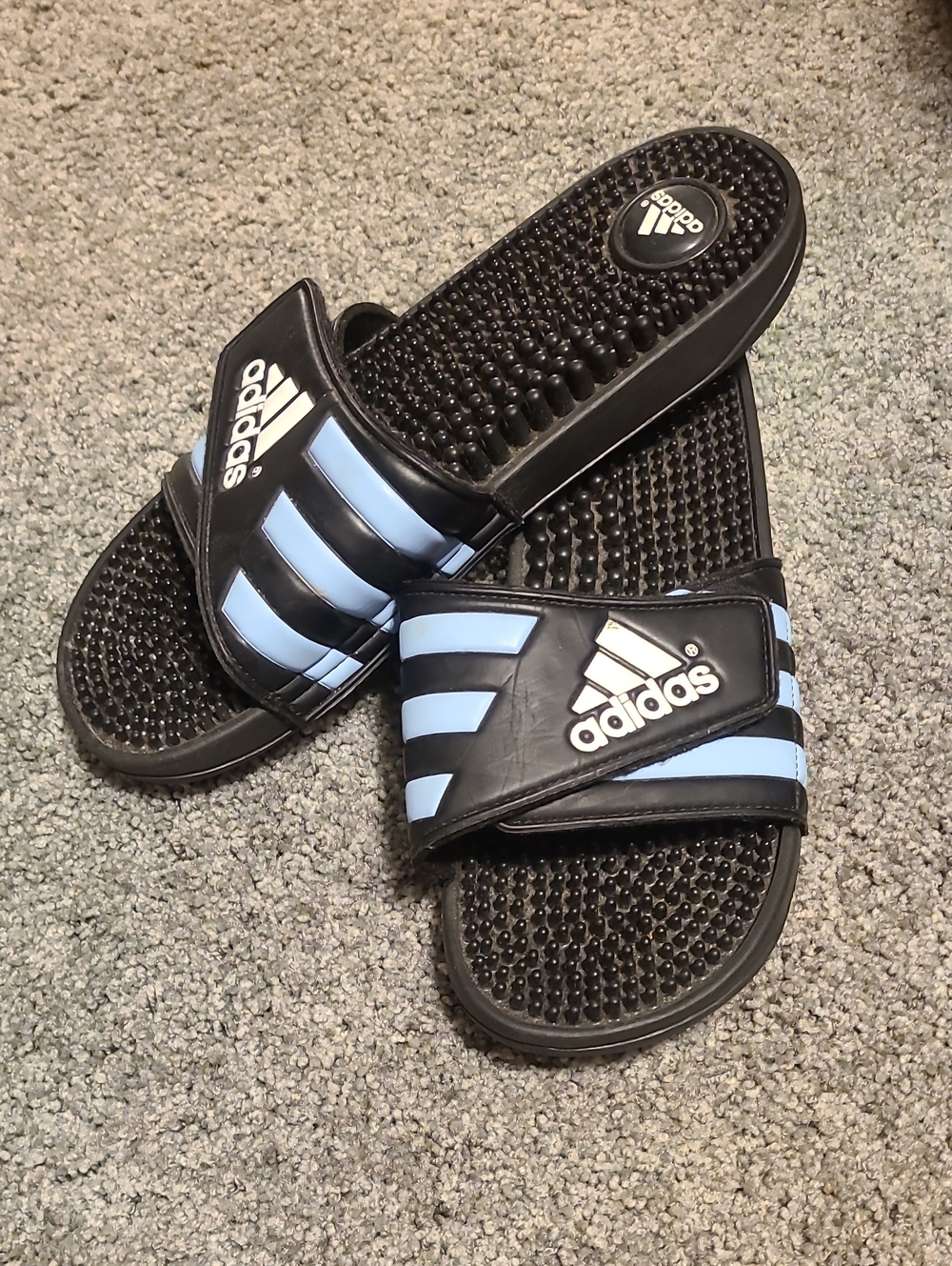 adidas Womens Black and Light Blue Adjustable Slide Sandals